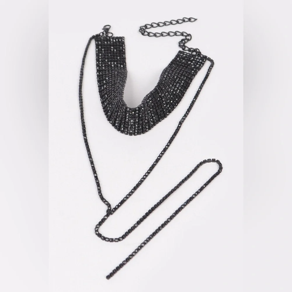 Long Metal Mesh Band Choker Statement Necklace